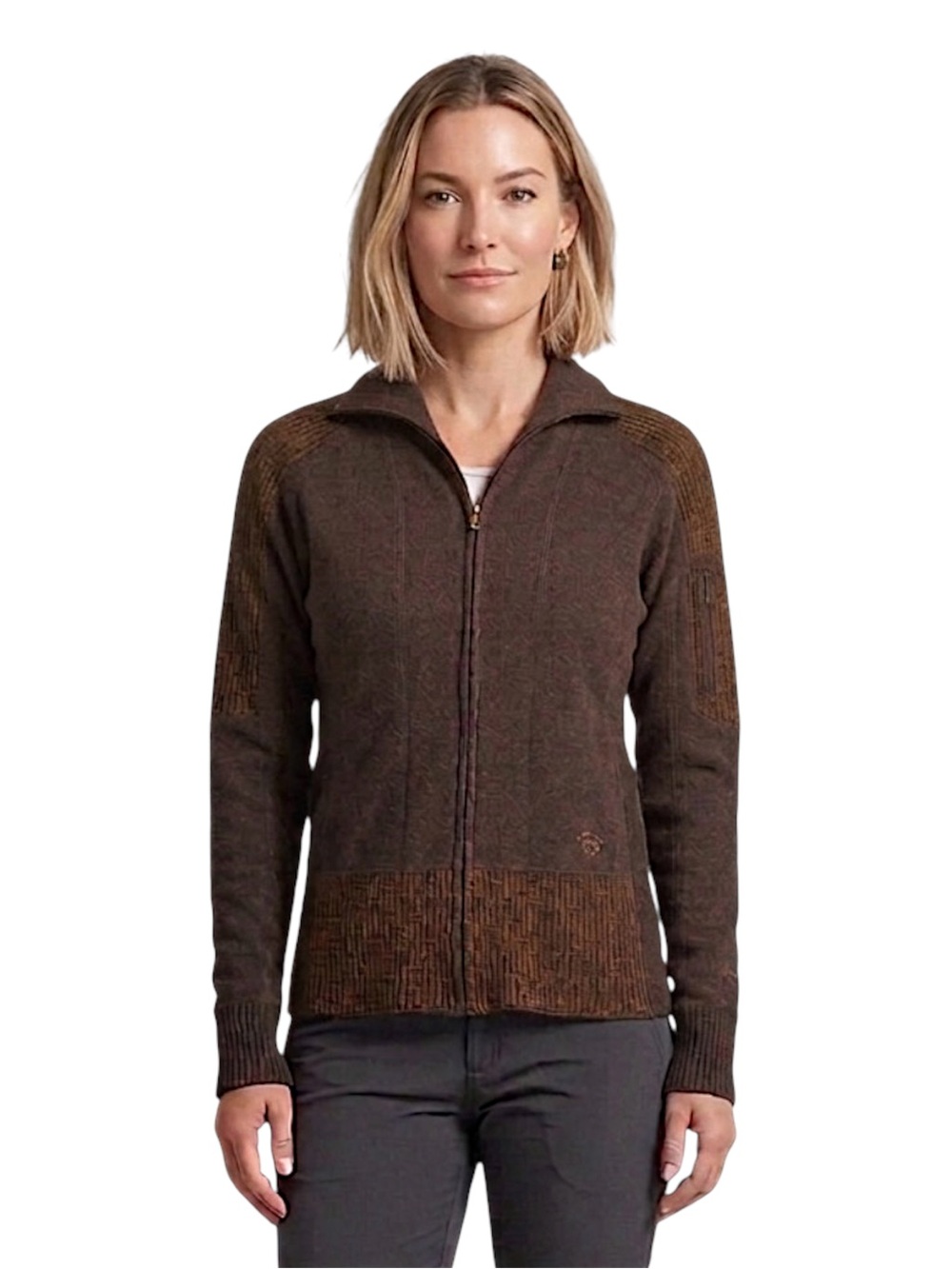 Mountain Hardwear Brown Sarafin Full Zip Wool Blend Sweater Jacket Size Medium